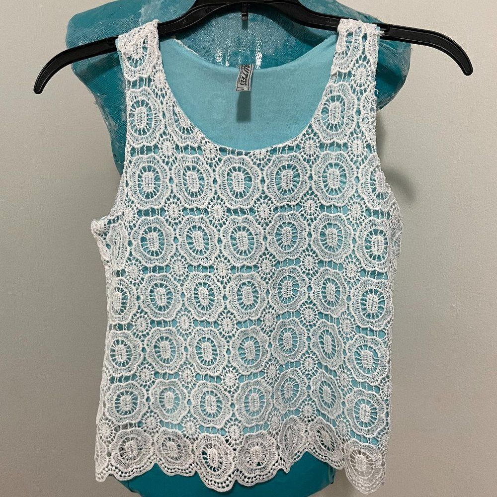 Beautees Lace Boho Sleeveless Scoop Neck Girls Top Size XL